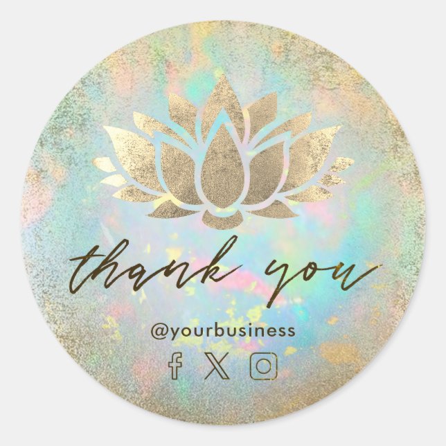 Sticker Rond faux feuille d'or lotus merci (Devant)