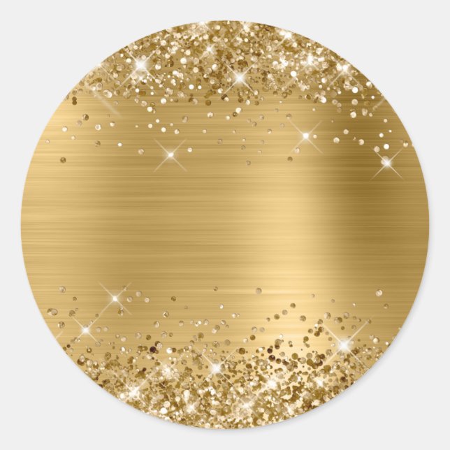 Sticker Rond Faux Glittery Gold Foil Foil Texture blanche (Devant)