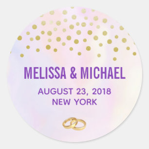 Sticker Rond Faux Gold Confetti avec anneaux Mariages