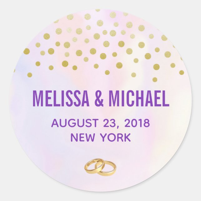 Sticker Rond Faux Gold Confetti avec anneaux Mariages (Devant)