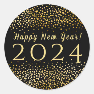 Sticker Rond Faux Gold Confetti Bonne année 2019
