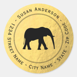 Sticker Rond Faux Gold Foil Black Elephant Adresse de retour La