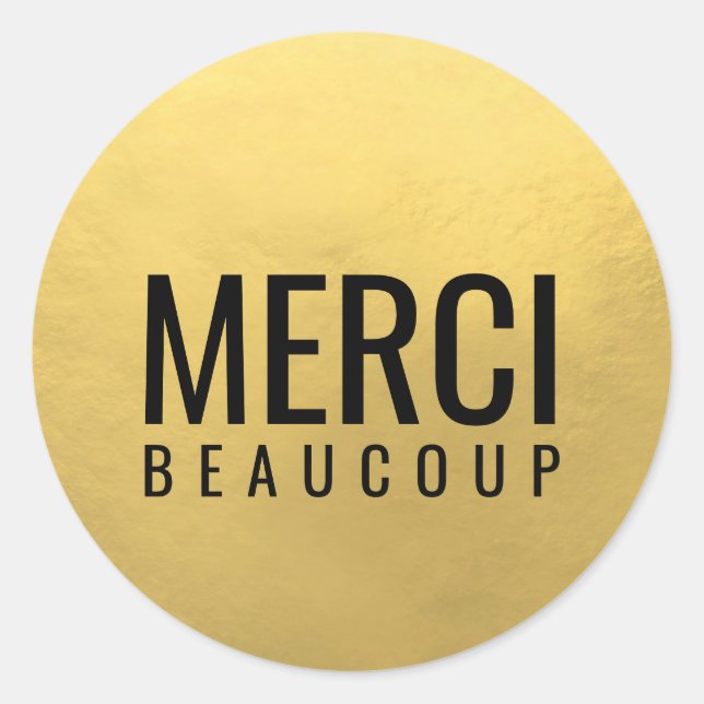 Sticker Rond Faux GOLD FOIL Black MERCI BEAUCOUP (Devant)