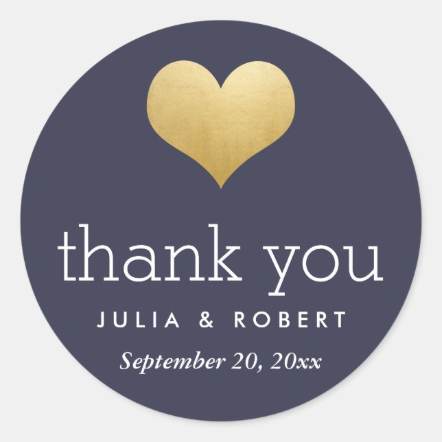 Sticker Rond Faux Gold Foil Coeur Marine Merci bleu (Devant)