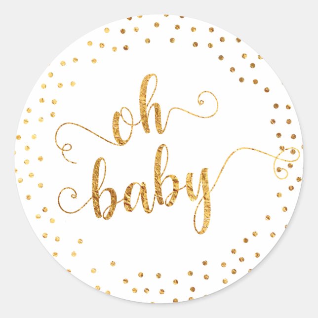 Sticker Rond Faux Gold Foil Confetti, Baby shower (Devant)