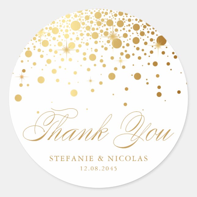 Sticker Rond Faux Gold Foil Confetti Points Mariage (Devant)