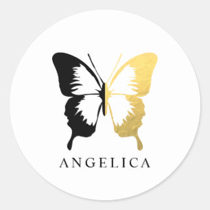 Sticker Rond Faux Gold Foil et Black Butfly