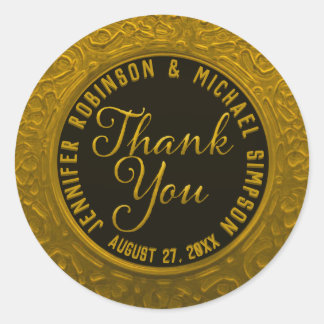 Sticker Rond Faux Gold Foil et Black Merci