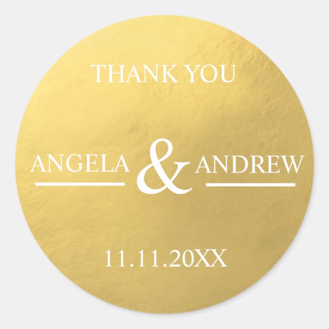 Sticker Rond Faux Gold Foil et Mariage blanc tendance moderne (Devant)