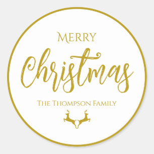 Sticker Rond Faux-Gold Foil Joyeux Noël  Nom de famille