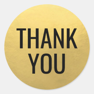 Sticker Rond Faux GOLD FOIL Noir Script Calligraphie Merci
