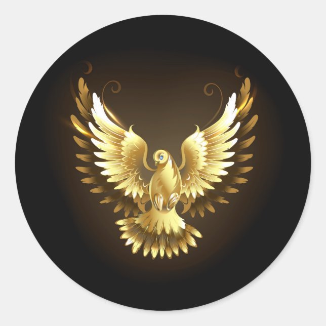 Sticker Rond Faux Gold Foil Peace Dove en noir (Devant)