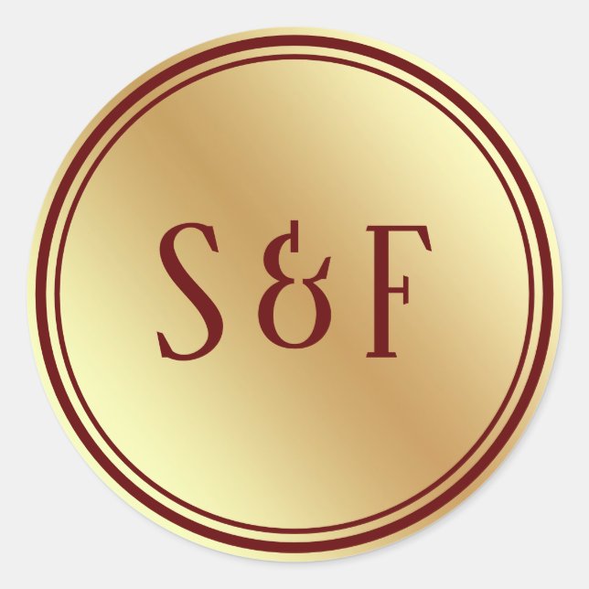 Sticker Rond Faux Gold Foil Rouge Mariage Monogramme Enveloppe  (Devant)