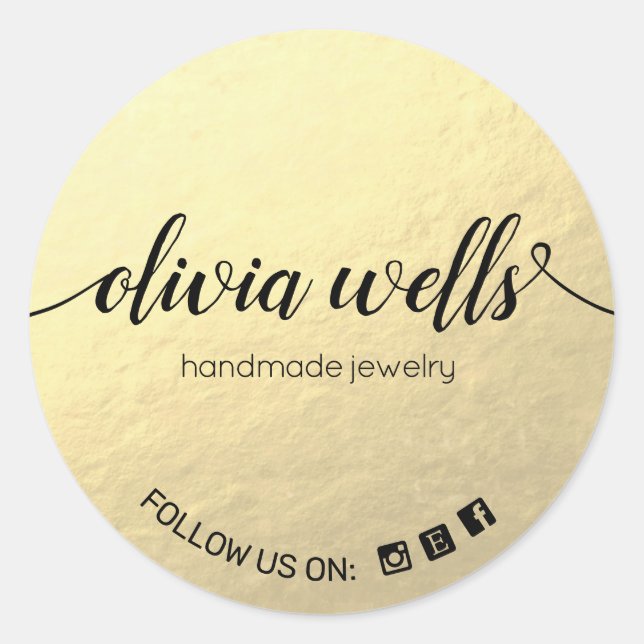 Sticker Rond Faux Gold Foil Script manuscrit Médias sociaux (Devant)