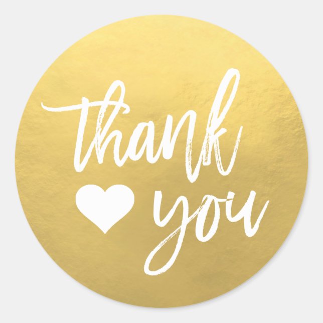 Sticker Rond Faux GOLD FOIL White Heart Merci (Devant)