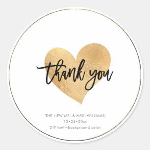 Sticker Rond Faux Gold Heart Merci