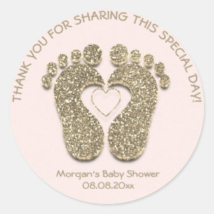 Sticker Rond Faux Gold Heart Pieds Baby shower Favoriser Remerc