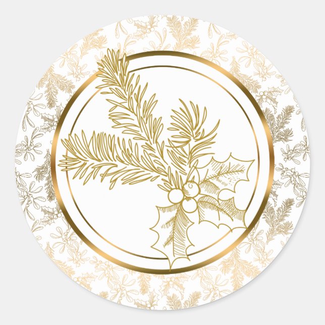 Sticker Rond Faux Gold Mistletoe et Holly (Devant)