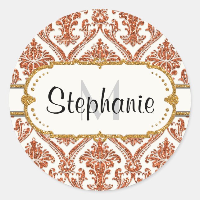 Sticker Rond Faux Gold Parties scintillant Damask Floral Patal  (Devant)
