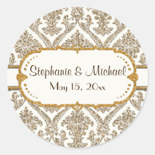 Sticker Rond Faux Gold Parties scintillant Damask Floral Patal 