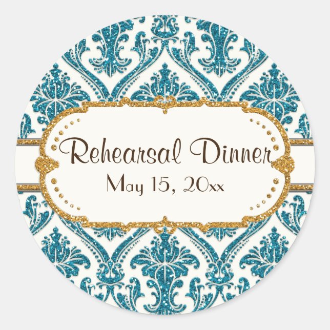 Sticker Rond Faux Gold Parties scintillant Damask Floral Patal  (Devant)