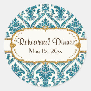 Sticker Rond Faux Gold Parties scintillant Damask Floral Patal