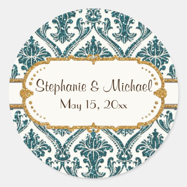 Sticker Rond Faux Gold Parties scintillant Damask Floral Patal  (Devant)