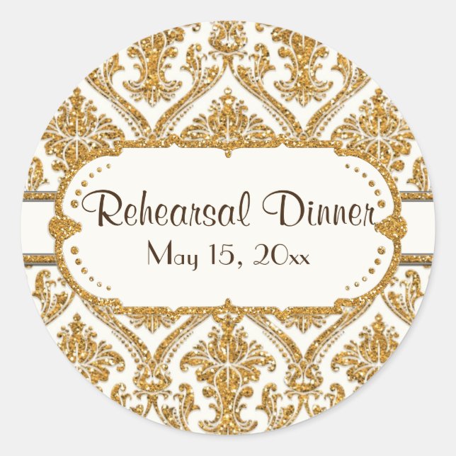 Sticker Rond Faux Gold Parties scintillant Damask Floral Patal  (Devant)