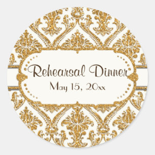 Sticker Rond Faux Gold Parties scintillant Damask Floral Patal 
