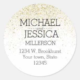 Sticker Rond Faux Gold Parties scintillant Nom et adresse perso