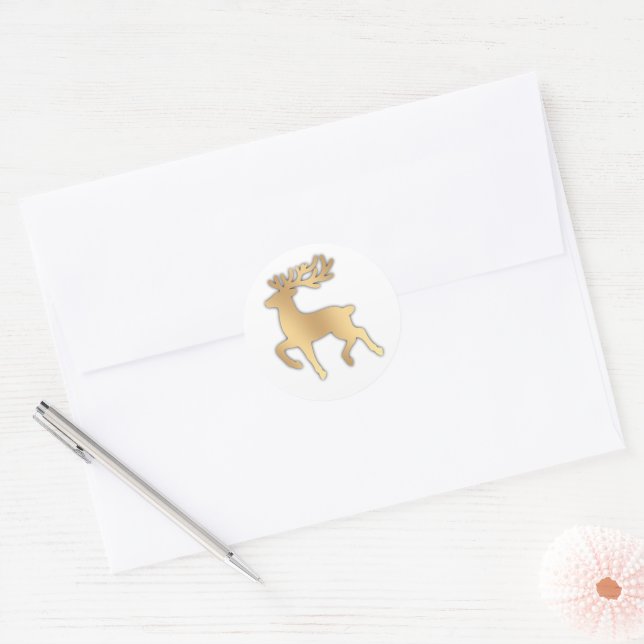 Sticker Rond Faux Gold Reindeer (Enveloppe)