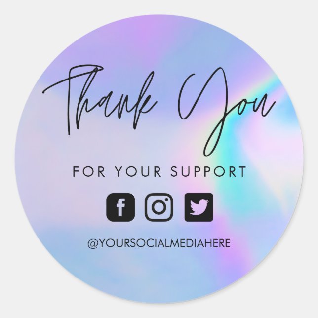 Sticker Rond Faux Holo Custom Merci Business Classic Round (Devant)