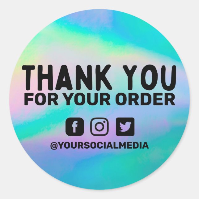 Sticker Rond Faux Holographique Merci d'affaires personnalisé (Devant)