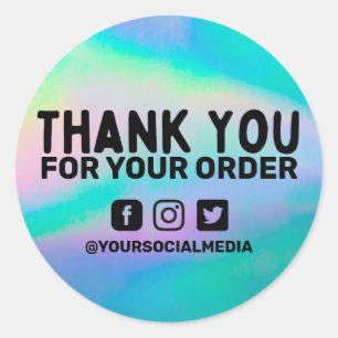Sticker Rond Faux Holographique Merci d'affaires personnalisé