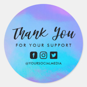 Sticker Rond Faux Holographique Merci d'affaires personnalisé