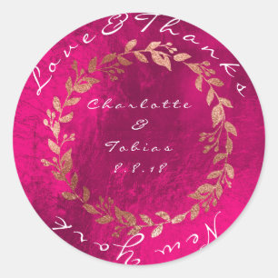Sticker Rond Faux Mariage rose Merci Cuivre métallique rose