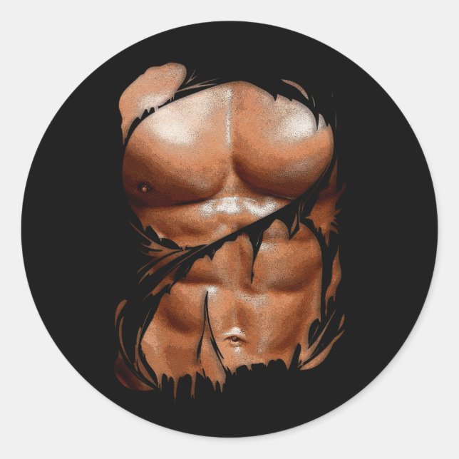Sticker Rond Faux Muscle Sous Vêtements Six Pack Abs Abs Blac (Devant)
