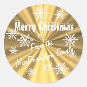 Sticker Rond Faux or Noël flacons de neige personnalisés