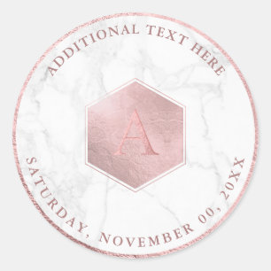 Sticker Rond Faux or rose en nid d'abeille, monogramme A-Z