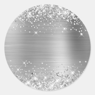 Sticker Rond Faux Pailleté Argenté Texture Feuille Vierge