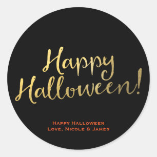 Sticker Rond Faux papier doré HAPPY HALLOWEEN Cadeau de fête