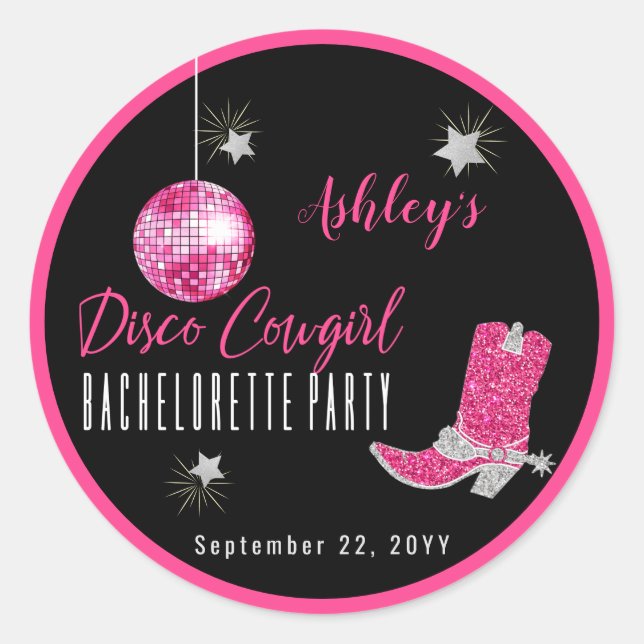 Sticker Rond Faux Parties scintillant Disco Rose Cowgirl Bachel (Devant)