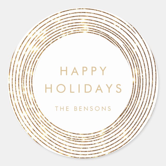Sticker Rond Faux Parties scintillant Gold Cercles Joyeux vacan (Devant)