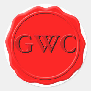 Sticker Rond Faux Red Wax Seal Monogramme personnalisé