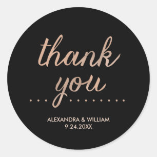 Sticker Rond Faux Rose Gold et Black Dotée Mariage Merci