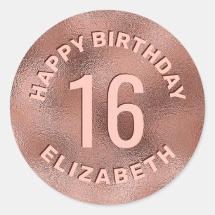Sticker Rond Faux Rose Gold Foil Texture Joyeux anniversaire