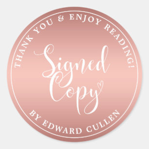 Sticker Rond Faux Rose Gold Heart écriture manuscrite Signé