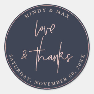 STICKER ROND FAUX ROSE GOLD LOVE+THANKS SIGNATURE SCRIPT