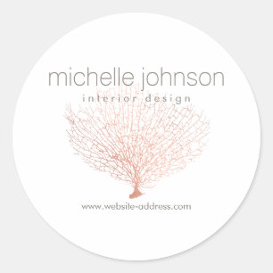 Sticker Rond Faux Rose Gold Sea Fan Coral