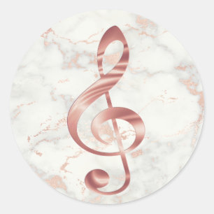 Sticker Rond faux rose or musique treble clef sur marbre